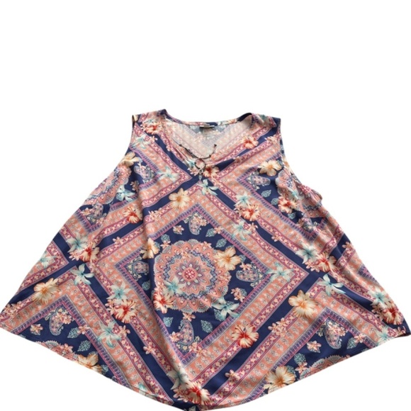 J Jill Plus Top Women's 3X Floral Scarf Print Tank Boho Beach Summer Casual - Picture 12 of 14